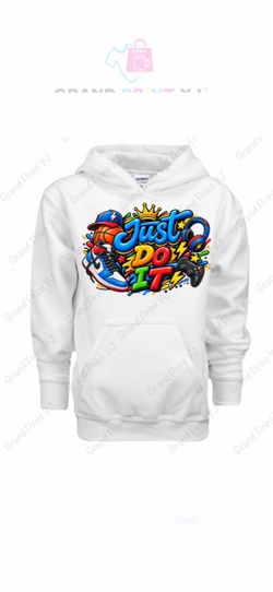 White Graphic Hoodie Just Do It Print