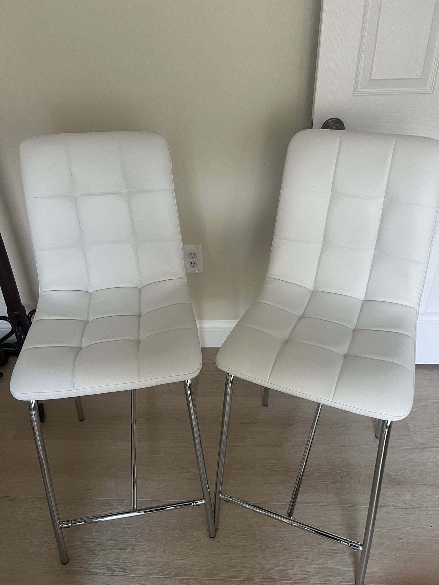 Two New faux Leather With Chrome Bar Stools - Height Seat 24