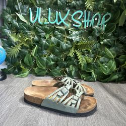 Birkenstock Betula Granada Fussbett Slip On Sandal Green Leather Size 36 W5