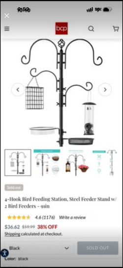 (BRAND NEW)🔥🔥 SALE/ 4-Hook Bird Feeding Station, Steel Feeder Stand w/ 2 Bird Feeders - 91in