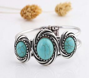 Fashion Vintage Turquoise Silver Plated Bohemian Bangle Bracelet