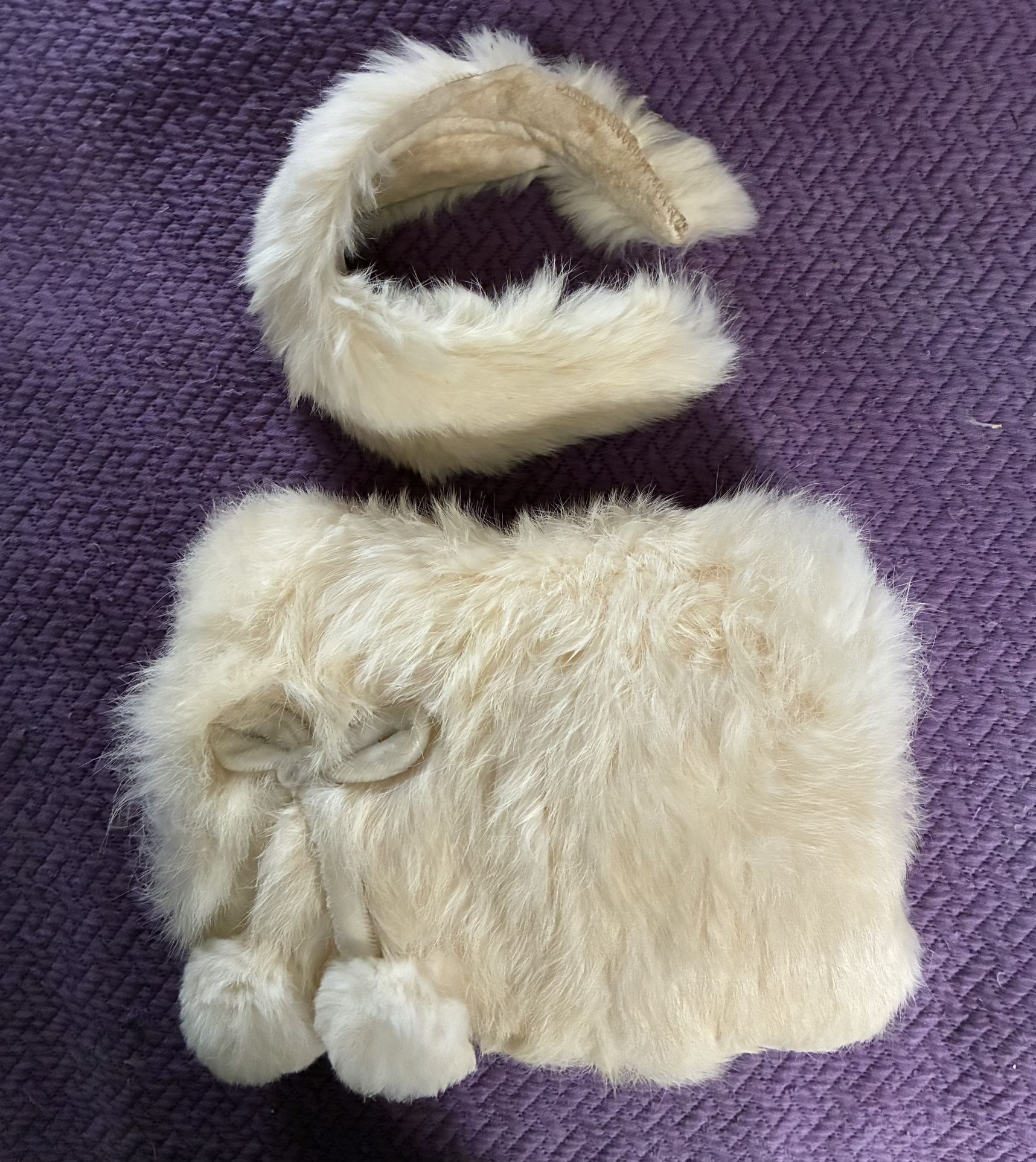 White Child’s Rabbit Fur Muff And Headband