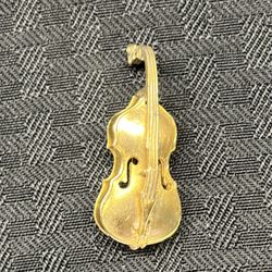 Vintage Gold Tone Violin Brooch Pin 