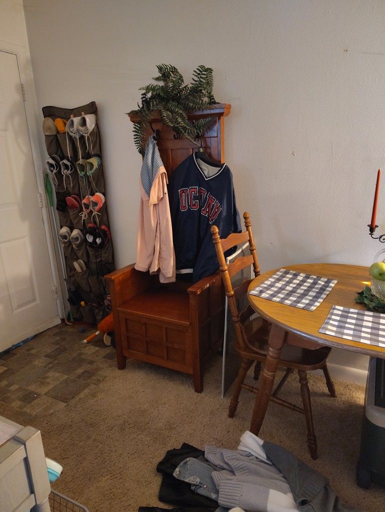 Hall Hardwood Chair/ Coat Rack, With Hidden Seat Storage 