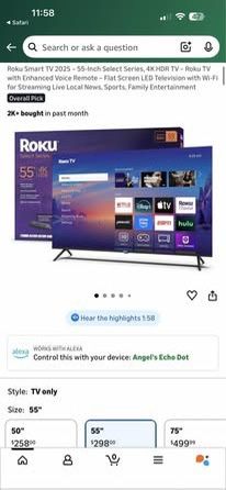 Roku TV 55” 4K HDR + Full-Motion Wall Mount