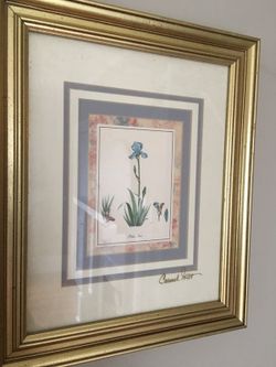 Vintage gold framed matted lithograph signed print by Carmel Folet