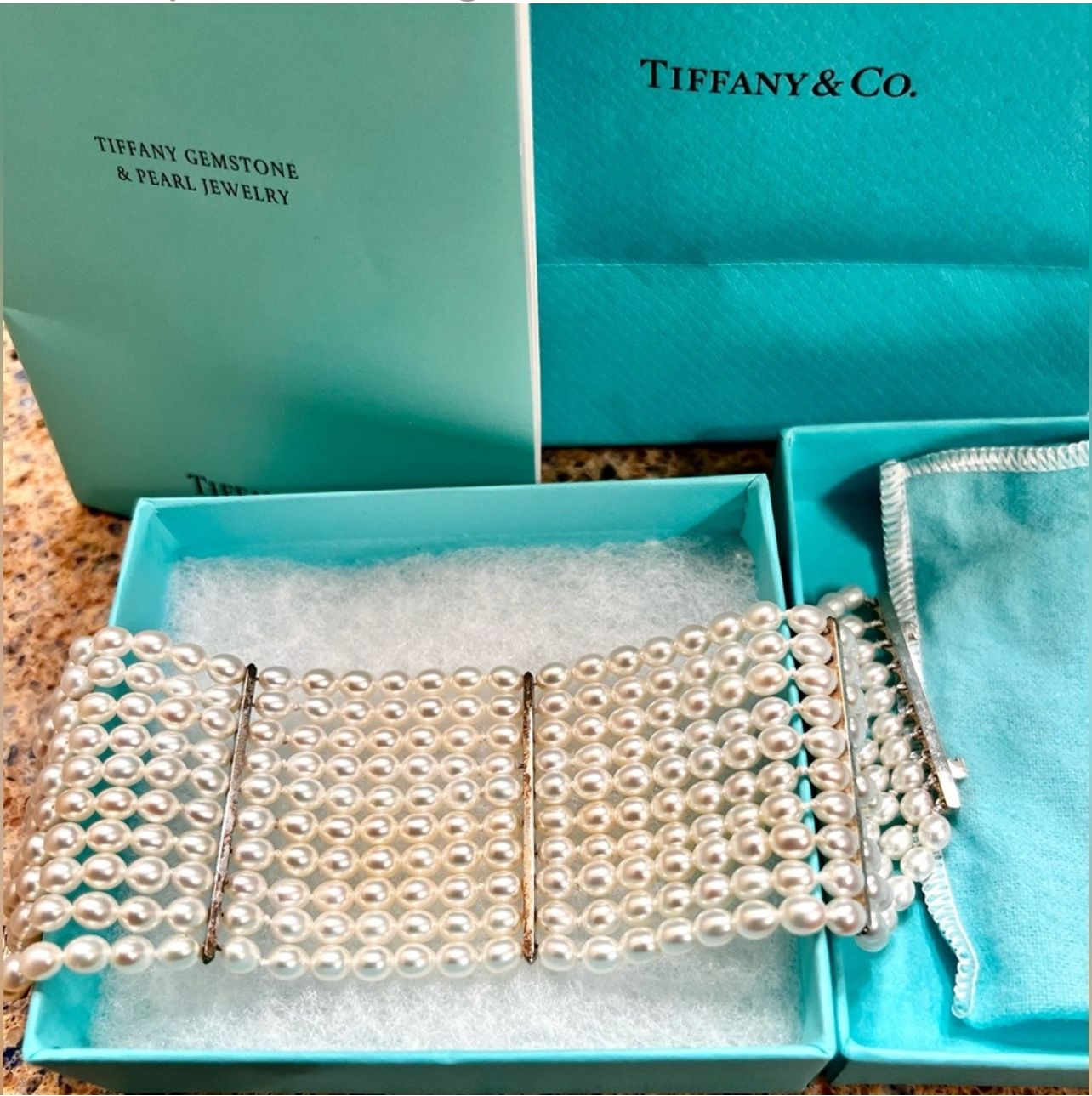 Authentic Tiffany & Co Ziegfeld Pearl Bracelet 10-Row 925 Silver