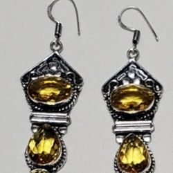 Silver Earrings With Citrine Stones