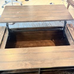 Large solid-wood rustic coffee table Lift top