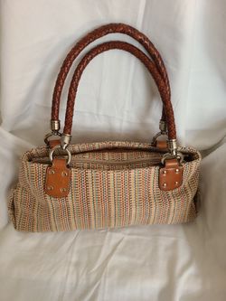 Authentic Fossil 1954 Multi Color Stripe Woven Satchel Handbag Shoulder Bag Tote Purse