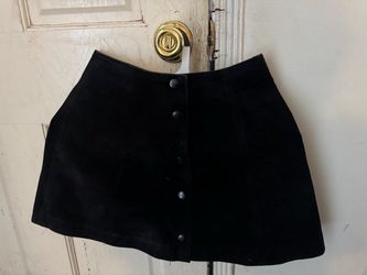 Vintage Rampage Black Suede Leather Button Front Mini Skirt Size 3