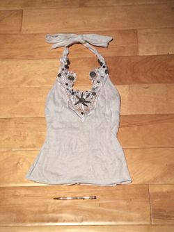 White and black floral lace halter top-small