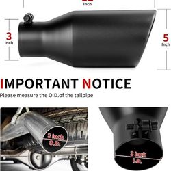 3 inch Inlet Exhaust Tip, 5" Outlet 12" Long Stainless Steel Exhaust Tip Black Powder Coated Finish Universal for Vehicles with 3" O.D.Tailpipe(503)