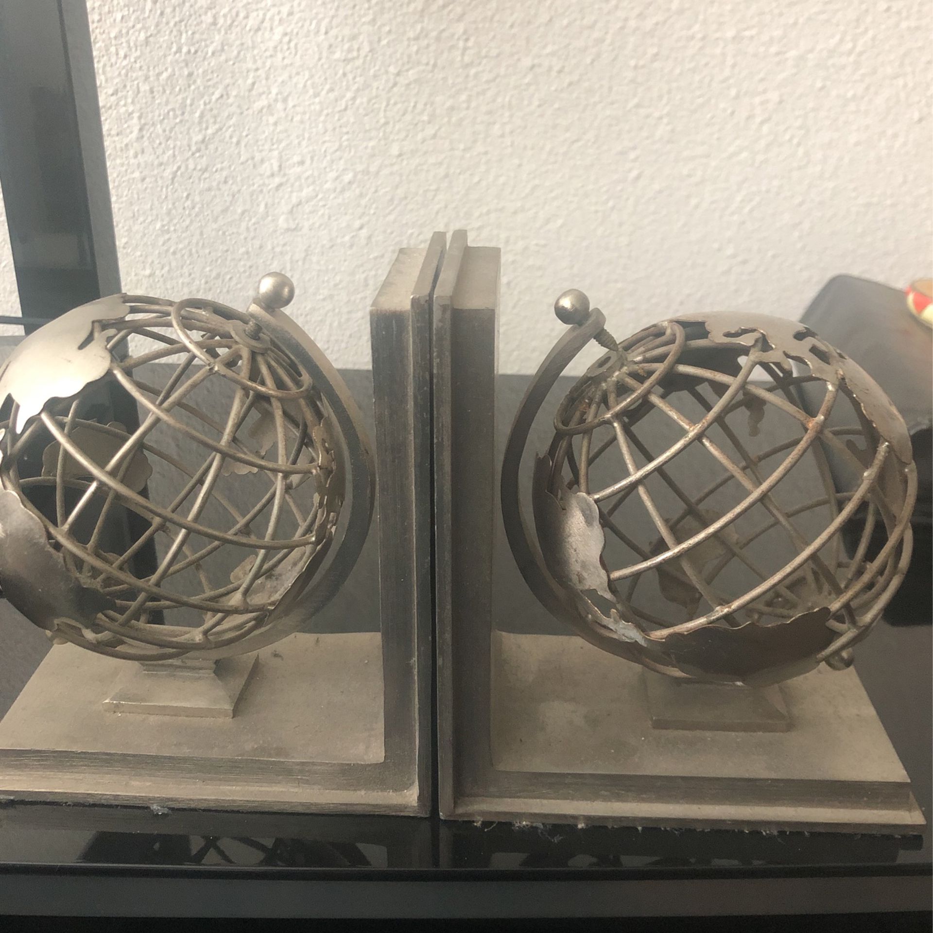 Vintage Industrial Steel Bookends With Globes