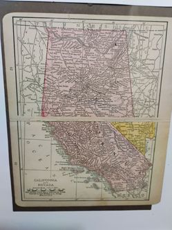 Small 1924 rand McNally map of California Nevada 5x7 on frame