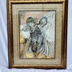 Beautiful Zebra Artwork w/Golden Frame