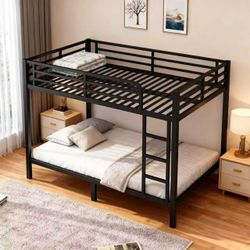 Full Over Full XL Metal Bunk Bed for Adults & Teens, Space-Saving Modern Design, Noise-Reducing, No Box Spring Needed, Easy Assembly, Black