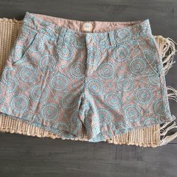 Land's End Canvas Shorts Beige With Teal Eyelet,  Lightweight Midrise Sz 4