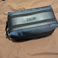 Dior Navy & Black Toiletry Bag Pouch Travel Case Dual Zipper Gift for Men
