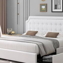 Queen Bed Frame With Drawers & Headboard 