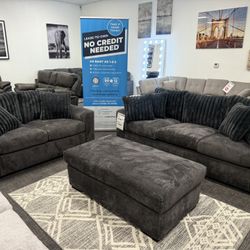 Dark Gray Sofa & Loveseat + Ottoman Set - Free Delivery 