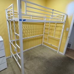 White Twin Metal Loft Bed Frame
