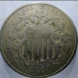 1800s Shield Nickel, Mint Error Run punch Date