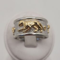 18k White & Yellow Gold Designer Panther Ring 12.5