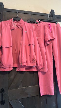 FIGS Pink Scrubs Set – Jacket, Top & Pants