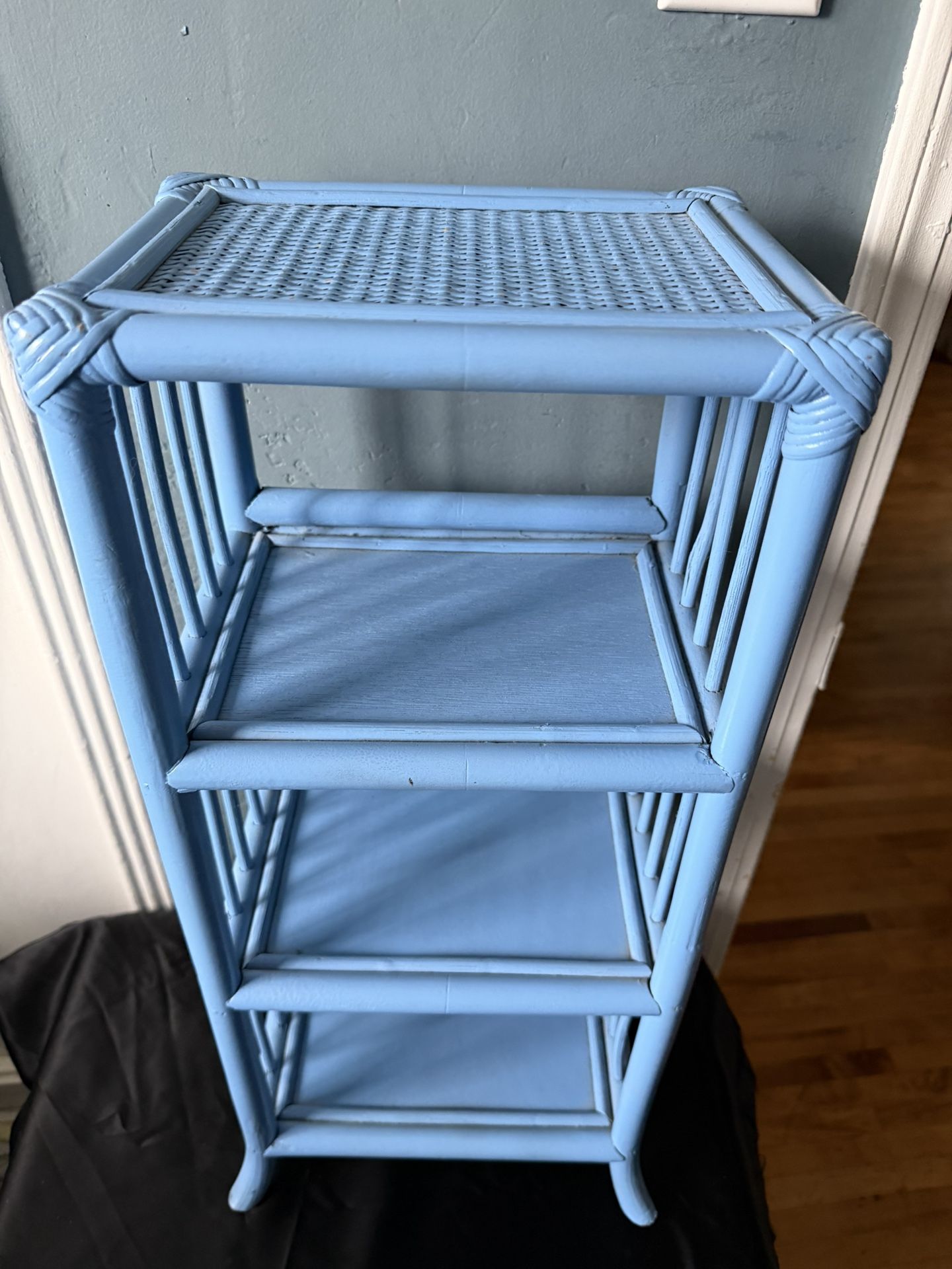 Adorable Light Blue Bamboo and Rattan Small Shelf