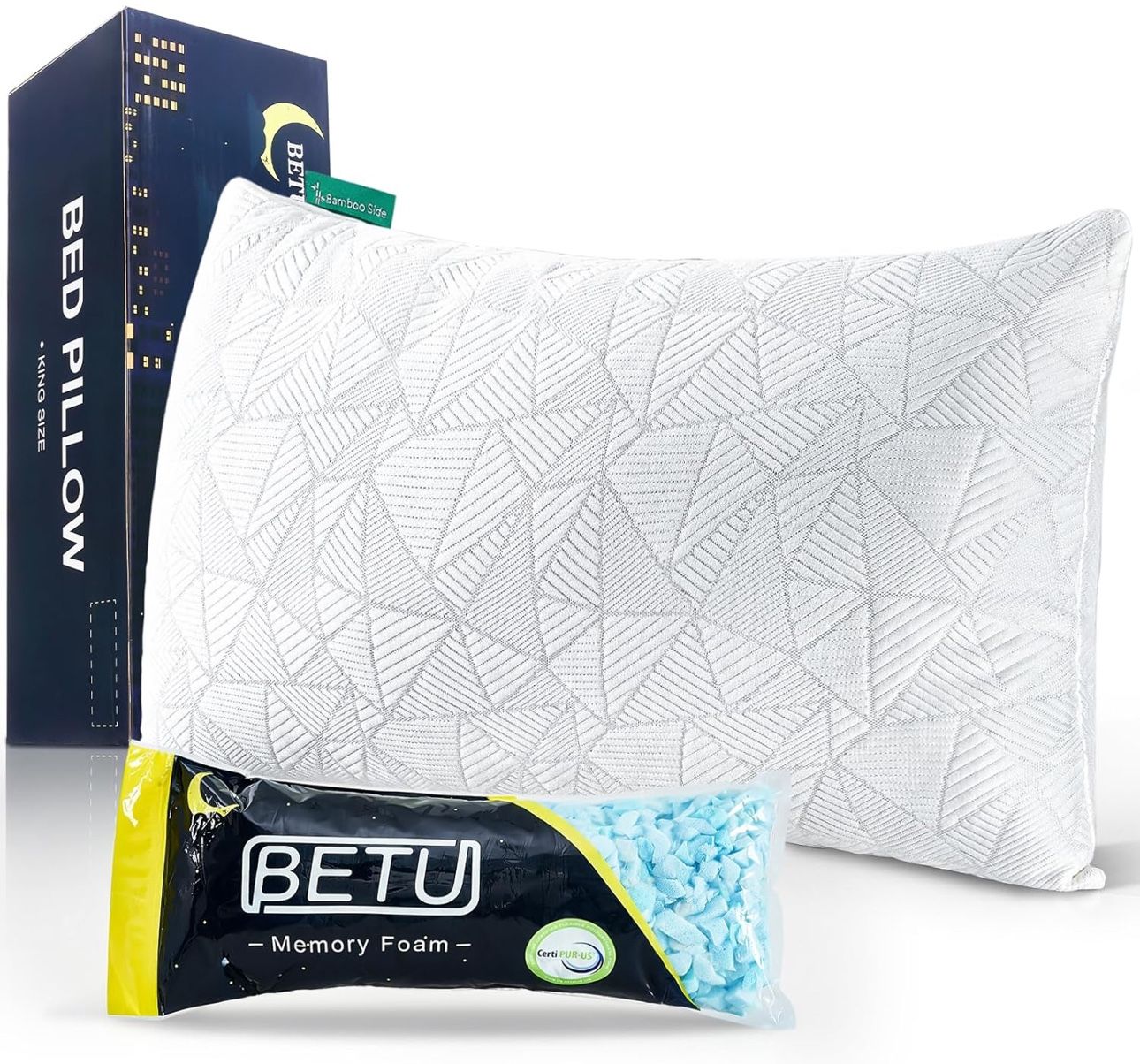 Cooling Pillow Queen Size, Shredded Memory Foam Cool Pillow for Hot Sleepers, Adjustable Firm Soft Support Bed Pillows Perfect for Back Neck Pain and