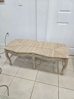 French Country Rush Seat Wood Bench