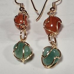 Amethyst And Aventurine Drap Earrings With Natural Stones New 