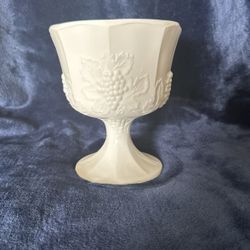 Vintage Colony Harvest White Milk Glass Footed Planter Vase Grapes Leaves 6.25”