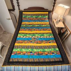 Handmade Throw Quilt 53 X 76 Fish, Fishing & Cat Themed