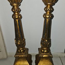 Two Wooden Candle Holders H 24”