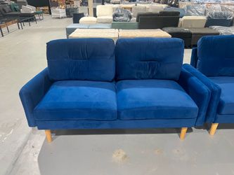 New Mid-Century Performance Velvet Sofa in Blue Finish