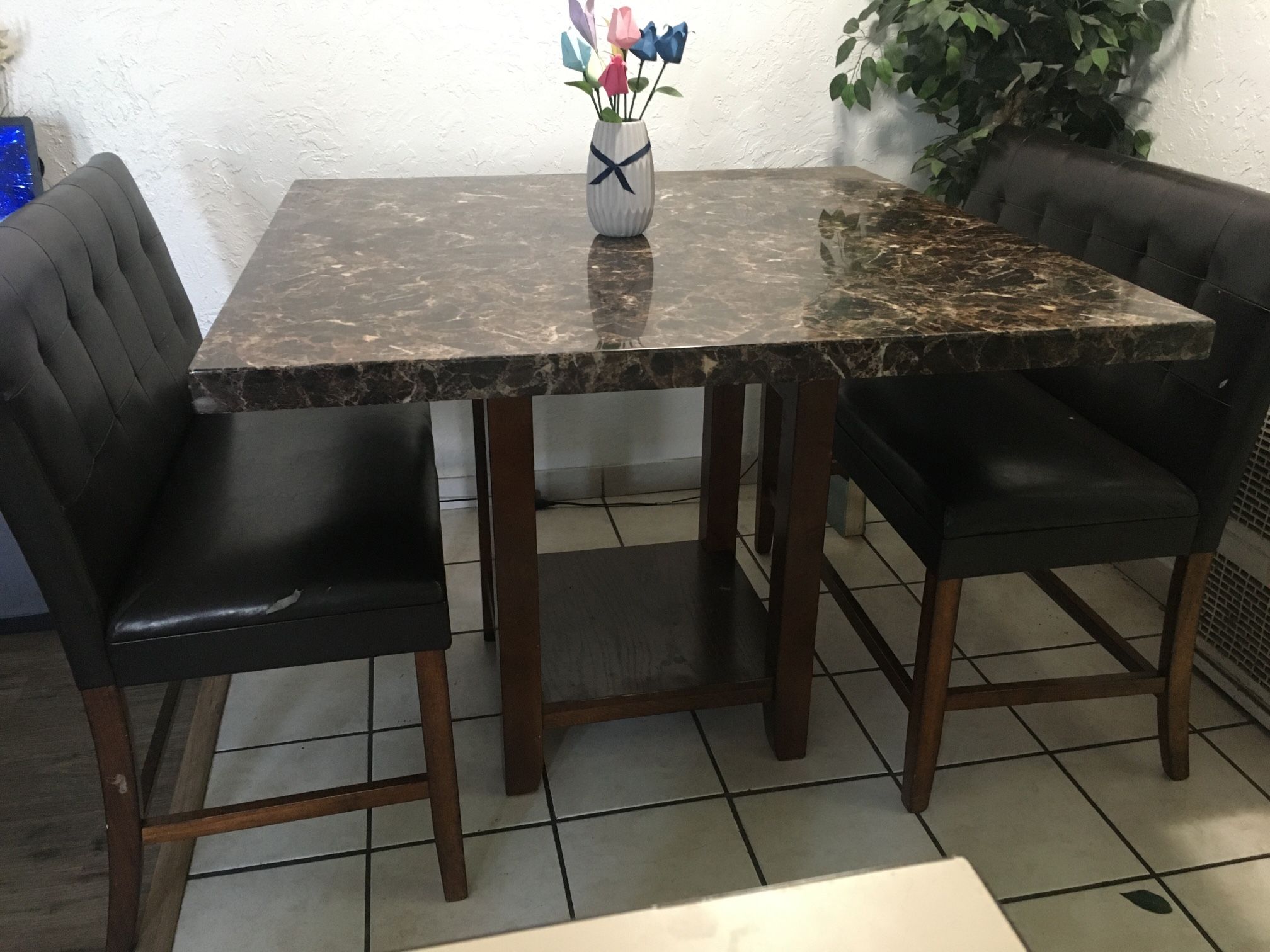 Granite Top Pub Table W/ Two Bench Seats