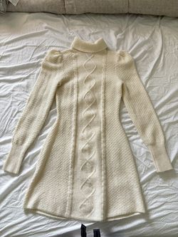 White Cableknit Turtle Neck Mini Dress 