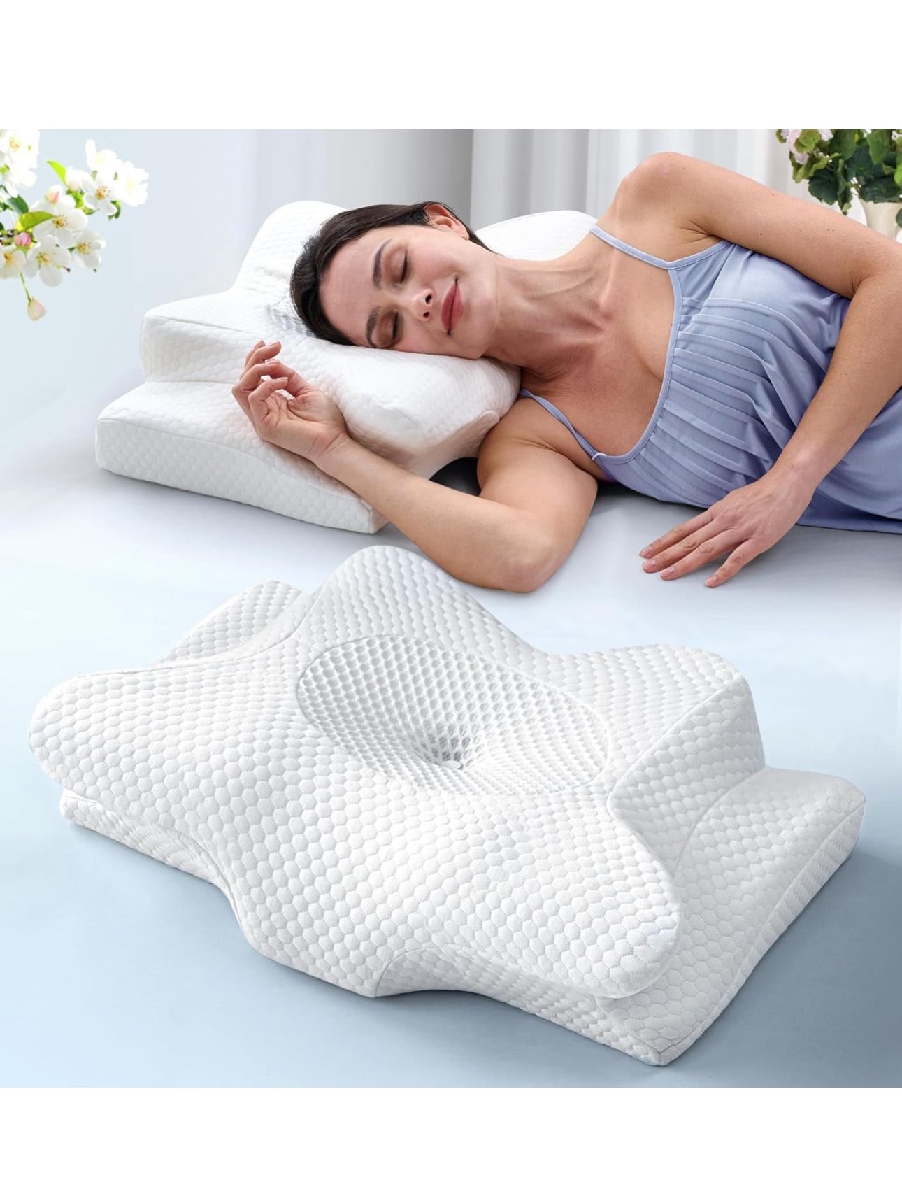 Emircey Clinical-Level Relief Cervical Neck Pillow for Sleeping, Orthopedic Contour Memory Foam Pillow for Side Sleepers, Cooling Reading Pillow for N