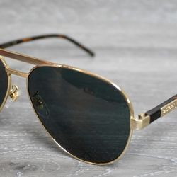 GUCCI GG1163S 001 Gold Brown Havana Metal Men's Size 60 mm Sunglasses