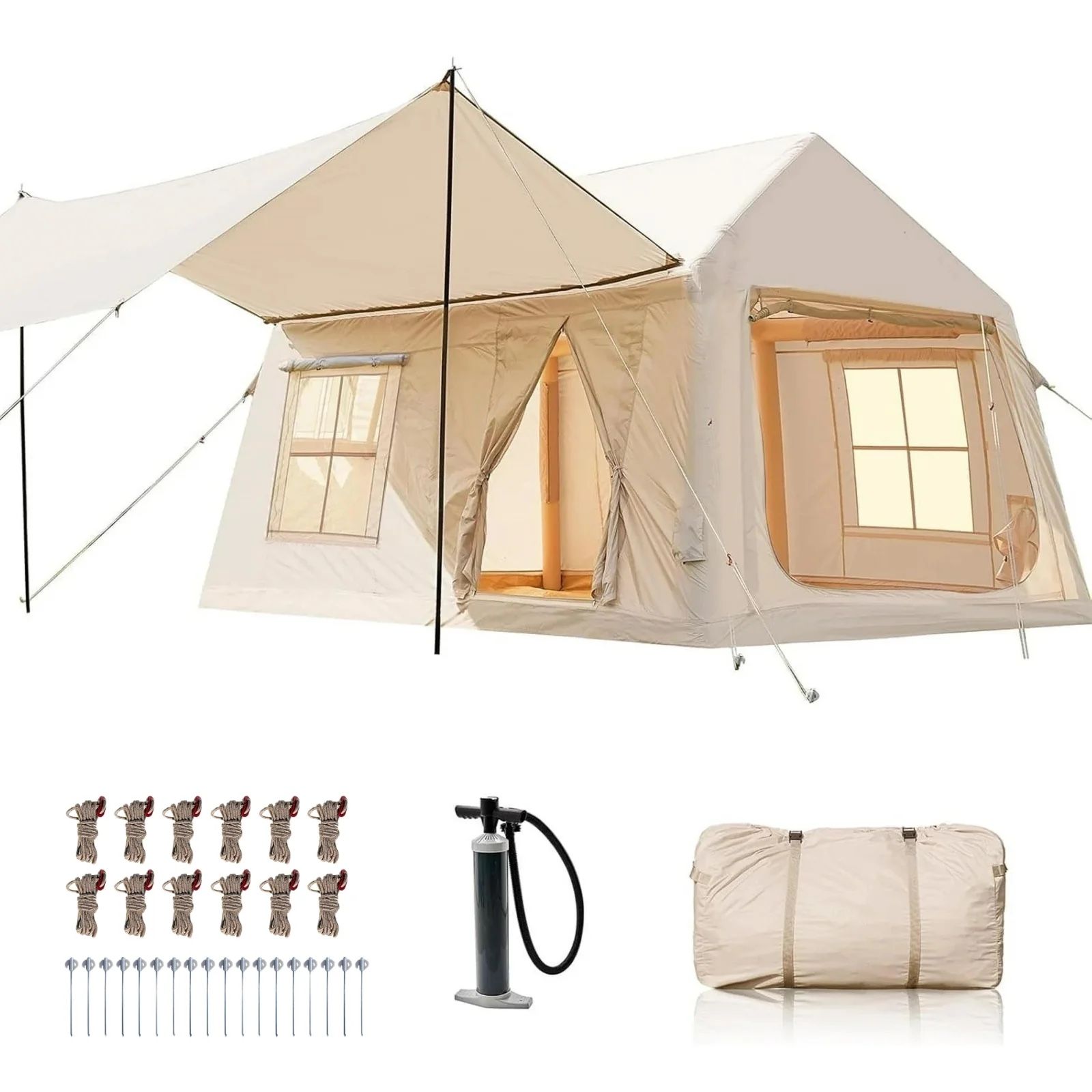 Lilypelle Inflatable Tents with Canopy , 2 Rooms Blow Up Tent Easy Setup, Waterproof Oxford 8-10 Person