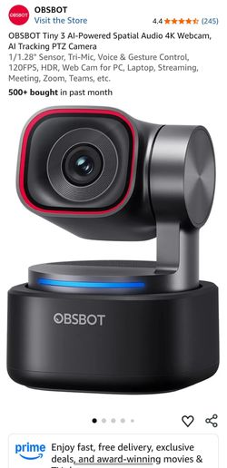 OBSBOT Tiny 3 4K AI PTZ Webcam