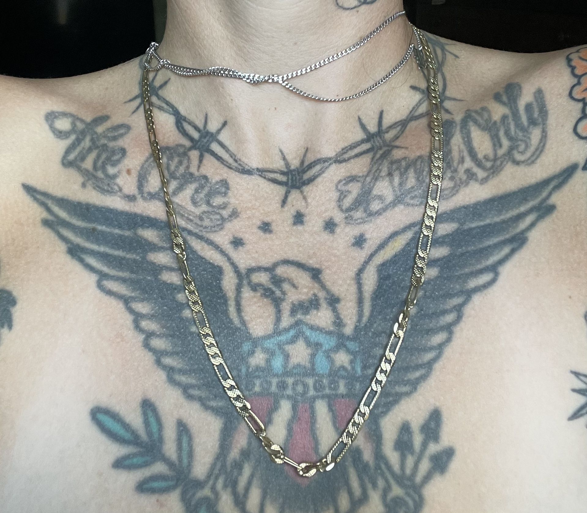 14k Gold Plated Figaro Textured Necklace