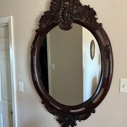 Mahogany Wood Carved Mirror 