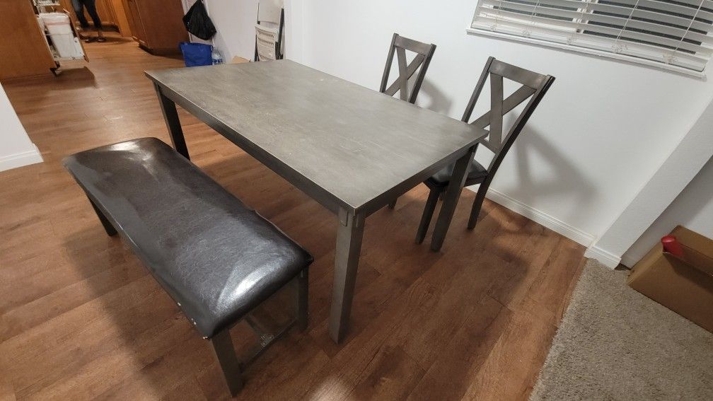 Dining Room Table, 2 Chairs & Bench