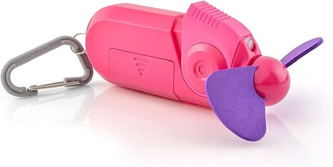 O2Cool Sport Carabiner Misting Pocket Fan with Water Spray Pink Purple Battery