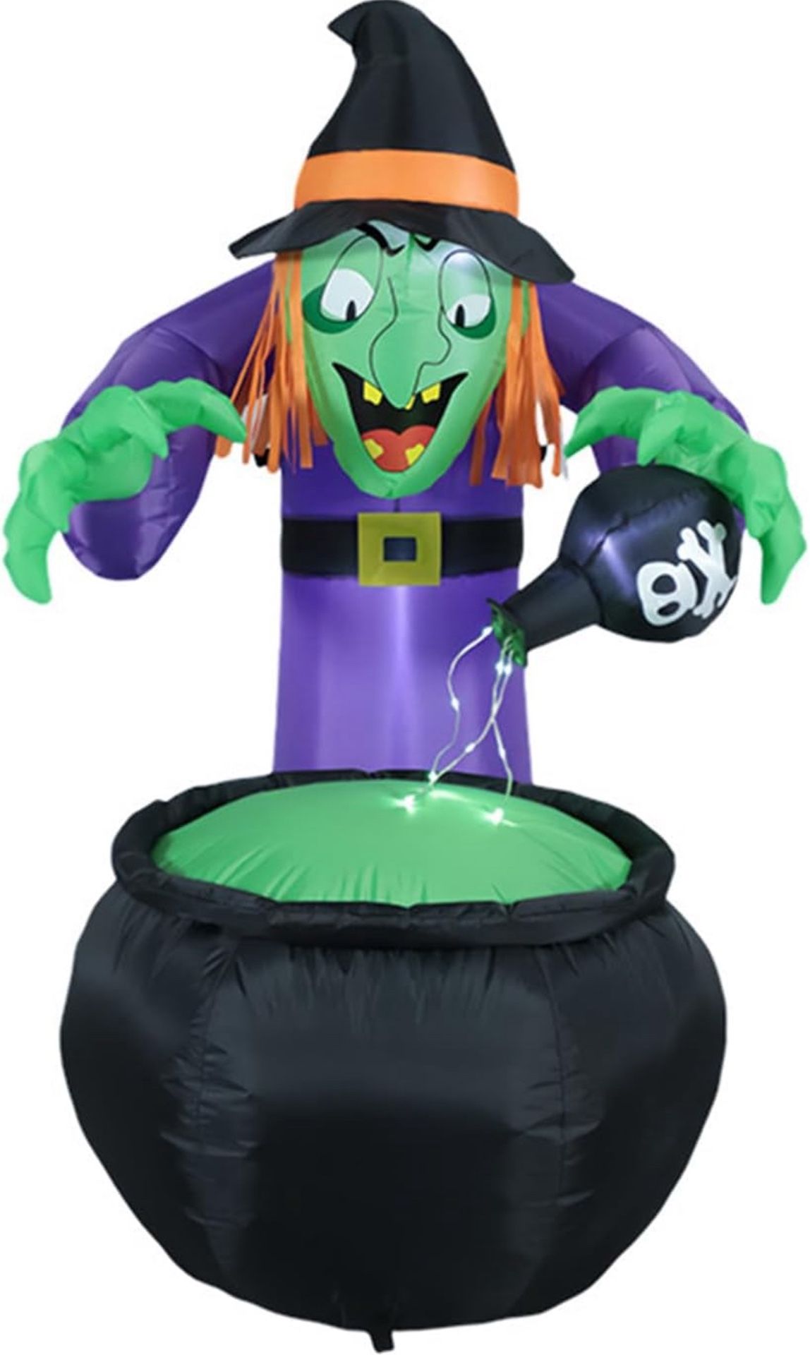 Halloween Inflatable Witch Pot Decoration, Luminous Inflatable Inflatable Horror Party Courtyard Indoor and Outdoor Decoration with Built-in LED Light