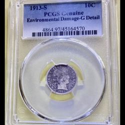 1913-S Barber Dime 10c PCGS G - Nice Graded Coin