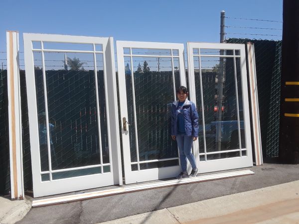 12 foot X 8 foot 9 lite wood sliding door system (Anderson?) for Sale